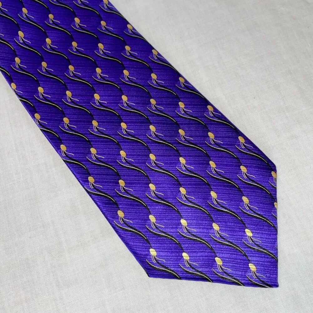 Belisi Men’s Dress Tie Size 57” Purple Wave Pattern Silk Business Formal Party